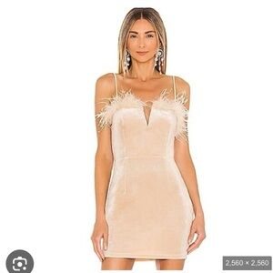 superdown Champagne Feather Trim Slip Dress